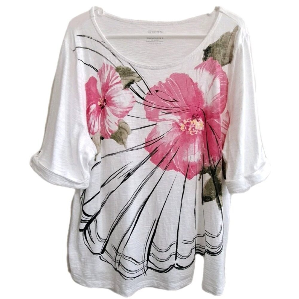 Chico’s  Womens XL Ultimate Tee Short Sleeve Colorful Floral Casual
